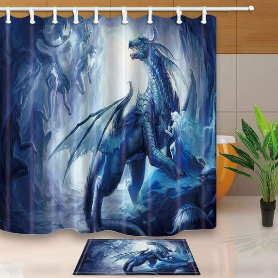 BPBOP Fantasy Decor Dragon with Wing Protect a Girl for Kids Shower Curtain 66x72 inches with Floor Doormat Bath Rugs 15.7x23.6 inches