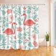 thumbnail image 1 of BPBOP Flamingos Decor Cartoon Flamingo in the Leaves Flower Polyester Fabric Bathroom Shower Curtain 66x72 inches, 1 of 1