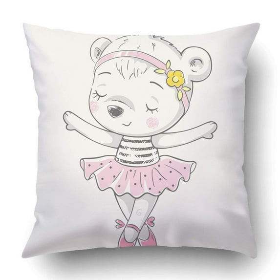 BPBOP Girl Cute Baby Bear Ballerina Dancing Cartoon Celebration Greeting And Nursery Pillowcase Cover Cushion 18x18 inch