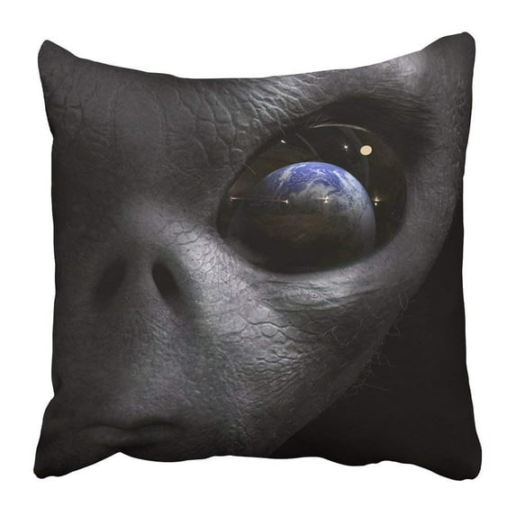 BPBOP Gray Ufo Alien Looking at the Earth 3D Blue Character Close Creature Extraterrestrial Eye Fear Pillowcase 18x18 inch