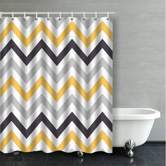 BPBOP Gray Yellow And Black Chevron Pattern Design Bathroom Shower Curtain 60x72 inches