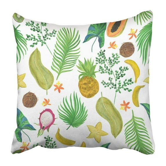 BPBOP Green Aloha Watercolor Painting with Tropical Fruits and Flowers Leaves Botanical Dragon Exotic Pillowcase 16x16 inch