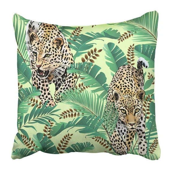 BPBOP Green Beach Cheetah and Leopards Palm Leaves Tropical Watercolor in the Jungle Animal Fauna Banana Pillowcase Pillow Cover 16x16 inches