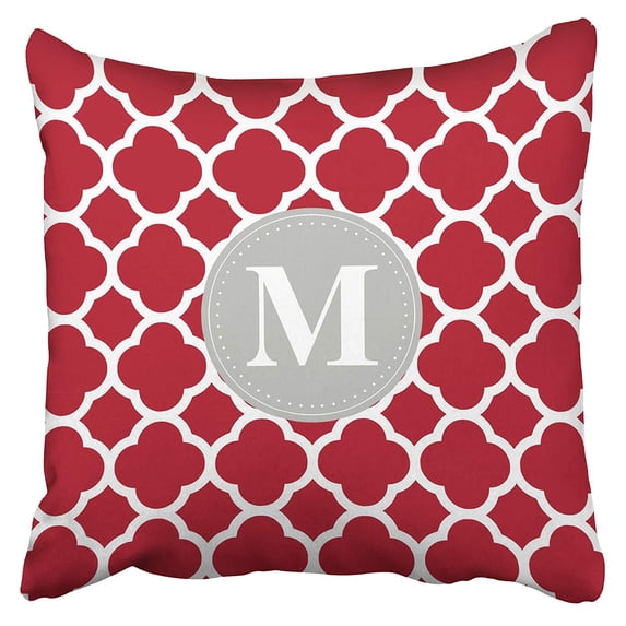 BPBOP Grey Monogram Red Quatrefoil Pattern Pillowcase Cushion Cover 18x18 inch