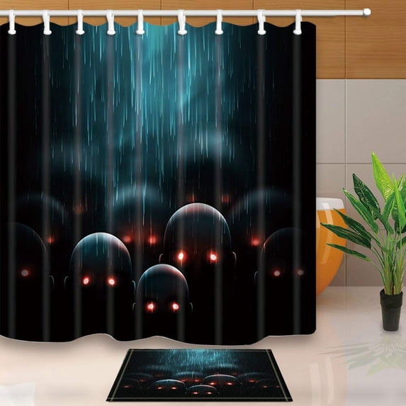 BPBOP Halloween Decor Horrifying Zombie Apocalypse Mystic Background Shower Curtain 66x72 inches with Floor Doormat Bath Rugs 15.7x23.6 inches