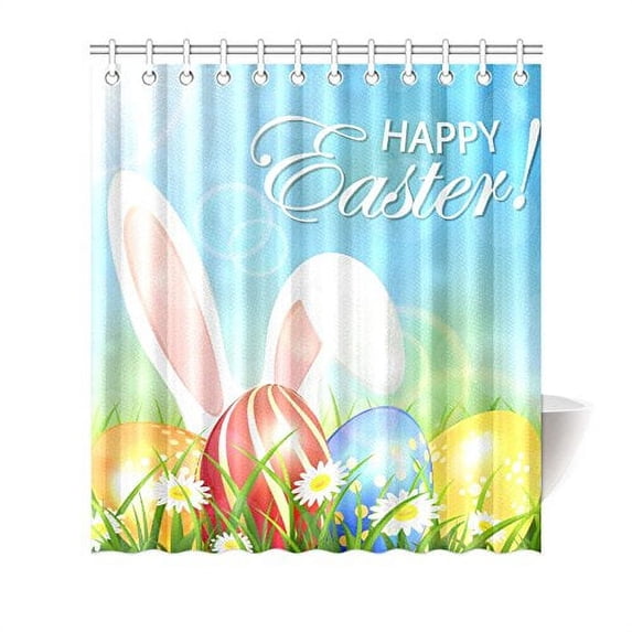 BPBOP Happy Easter Rabbit Colorful Egg Waterproof Fabric Shower Curtain Bath Curtain 66x72 inches