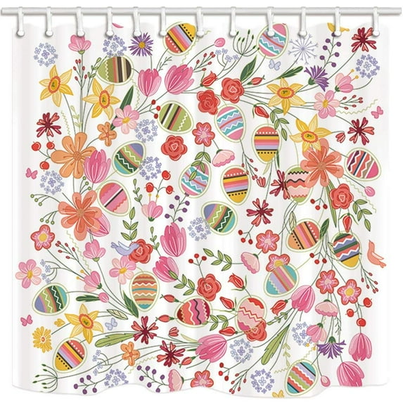 BPBOP Happy Easterfor Easter Eggs in Floral Flower Polyester Fabric Bathroom Shower Curtain 66x72 inches