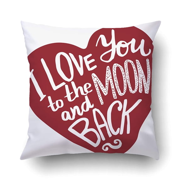 BPBOP I Love You To The Moon And Back Hand Drawn Lettering In Heart Form Typography Pillowcase Pillow Cushion Cover 18x18 inch