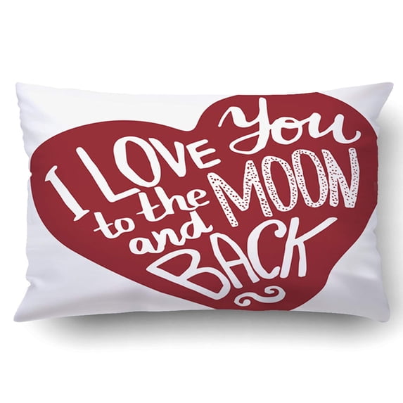 BPBOP I Love You To The Moon And Back Hand Drawn Lettering In Heart Form Typography Pillowcase Pillow Cushion Cover 20x30 inch