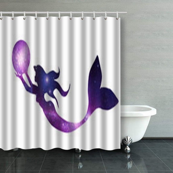 BPBOP Illustration Mermaid Holding Magical Crystal Ball Silhouette Shower Curtains Bathroom Curtain 66x72 Inch