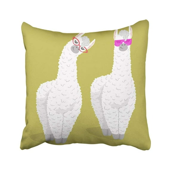 BPBOP Llama Of Cute Cartoon Lama Alpaca In Trendy Glasses Unique Design Patch And Stickers Pillowcase Throw Pillow Cover Case 18x18 inches