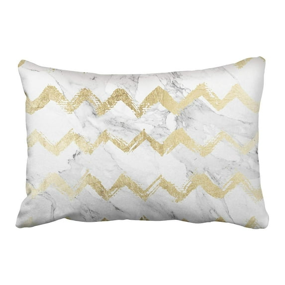 BPBOP Modern Faux Gold Chevron Hand Drawn White Marble Pillowcase Cover Cushion 20x30 inch