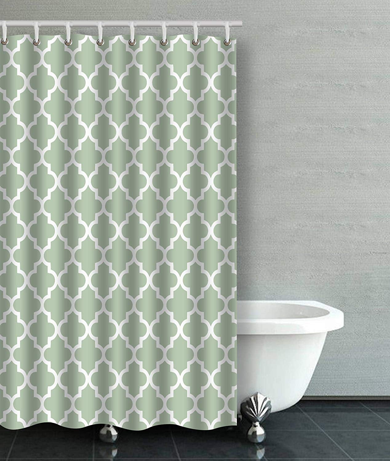 BPBOP Moroccan Quatrefoil Pattern Sage Green Bathroom Shower Curtain