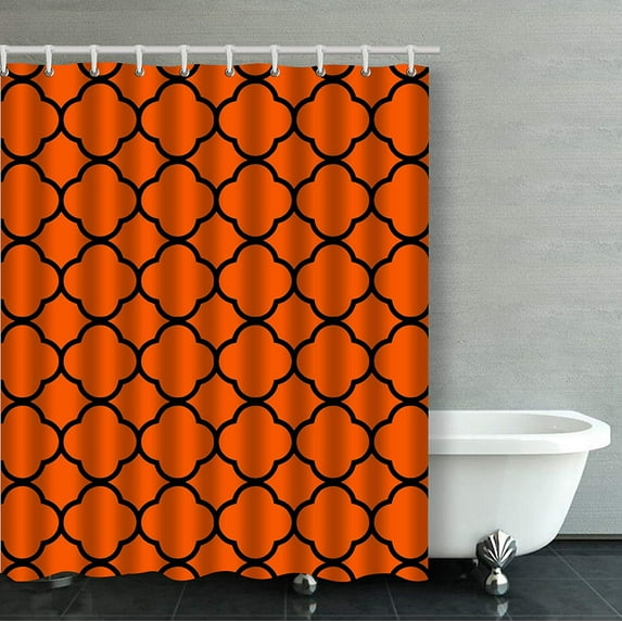 BPBOP Orange Black Quatrefoil Moroccan Design Bathroom Shower Curtain 60x72 inches