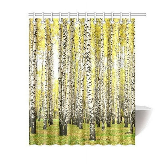 BPBOP Personalized Birch Tree of Life Shower Curtain Hooks 60x72 Inches-A Bare Autumn Gold Yellow Birch Grass Design Shower Curtain