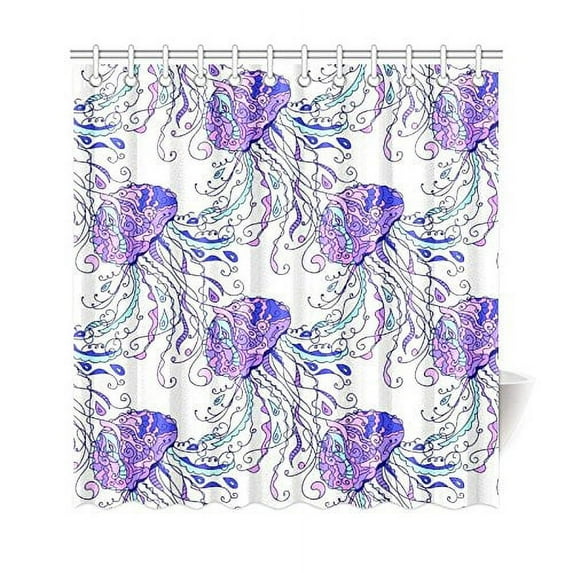 BPBOP Purple Jellyfish Shower Curtain, Sea Creatures Polyester Fabric Shower Curtain Bathroom Sets with Hooks 66x72 Inches