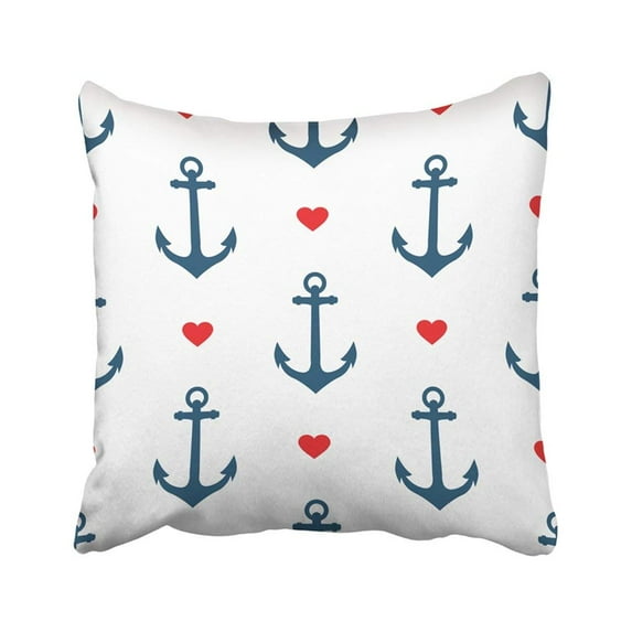 BPBOP Red Chevron Anchor Blue Sea White Nautical Abstract Artistic Classic Geometric Geometrical Pillowcase Pillow Cover 18x18 inches