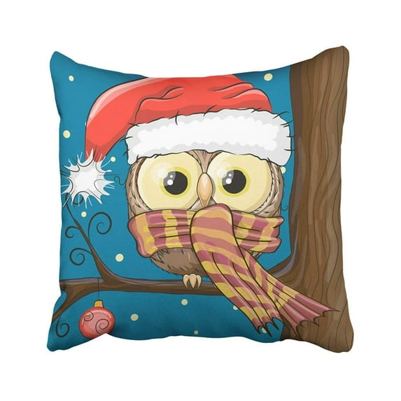 BPBOP Red Christmas Cute Cartoon Owl In Santa Hat On Branch White Animals Bird Bowl Characters Pillowcase Throw Pillow Cover Case 18x18 inches