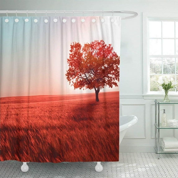BPBOP Red Tree Beautiful Landscape Orange Nature Beauty Autumn Field Light Park Sunset Shower Curtain 60x72 inch