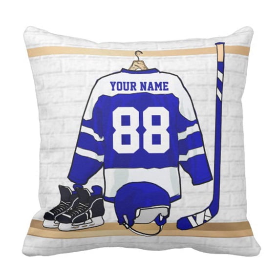 BPBOP Sports Blue and White Ice Hockey Team Pillowcase Cushion Cover 18x18 inches