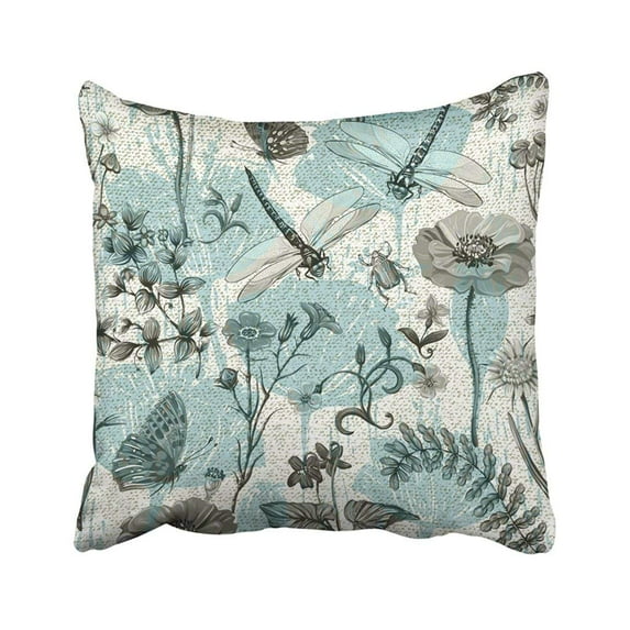 BPBOP Summer Botanical Plants Insects Flowers In Vintage Butterflies Dragonflies Beetles And The Pillowcase 16x16 inch