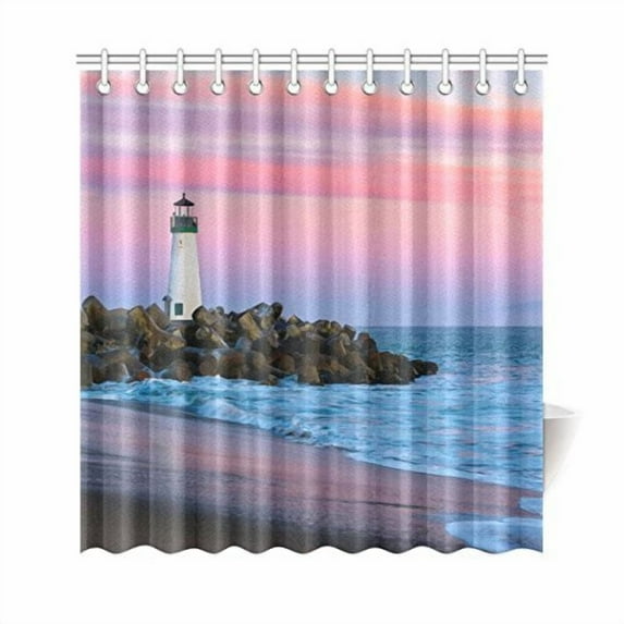 BPBOP Sunset Beach Lighthouse Shower Curtain 66x72 Inches Polyester Fabric Bathroom Sets Home Decor