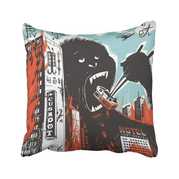 BPBOP Sushi Big Gorilla Destroys City Attack Disaster Monster Movie Hungry Animal Hunger Pillowcase Cover 16x16 inch