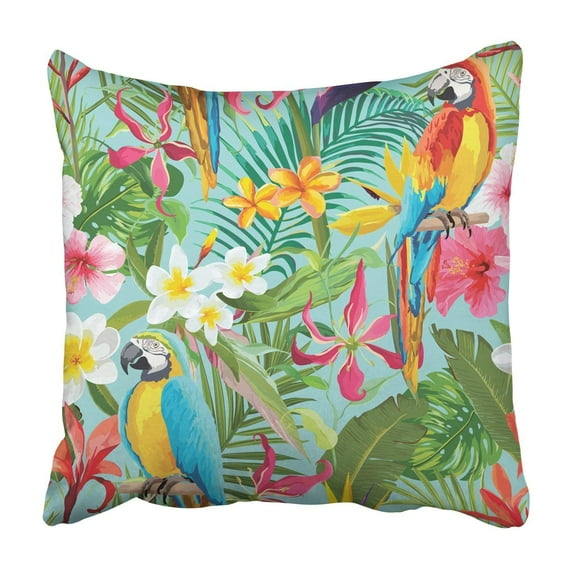 BPBOP Tropical Flowers and Parrots Floral Summer Pillowcase Throw Pillow Cover Case 20x20 inches