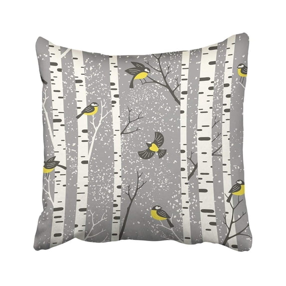 BPBOP Twigs Snowy Birch Trees and Birds on Grey Pattern Perfect Giftwrap Design Winter Animal Pillowcase 20x20 inch