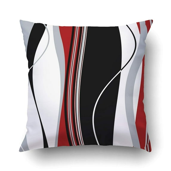 BPBOP Vertical Wavy Black White Gray And Red Stripes Pillowcase Pillow Cushion Cover 18x18 inches