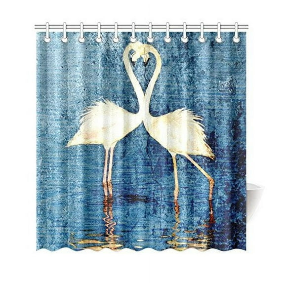 BPBOP Vintage White Flamingos Shower Curtain, Blue Lake Polyester Fabric Shower Curtain Bathroom Sets with Hooks 66x72 Inches