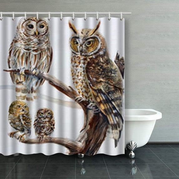 BPBOP Watercolor Hand Draw Realistic Owl Species Painting Shower Curtains Bathroom Curtain 66x72 Inch