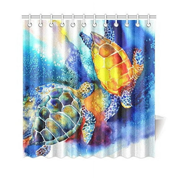BPBOP Watercolor Underwater Sea Turtle Shower Curtain, Ocean Animals Turtoise Polyester Fabric Shower Curtain Bathroom Sets 66x72 Inches