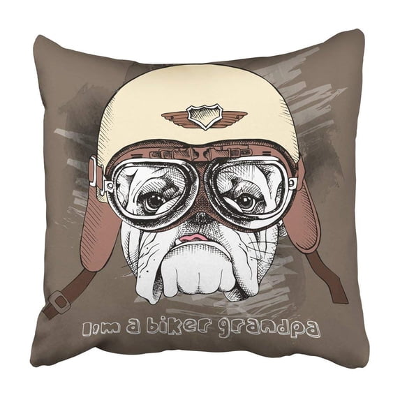 BPBOP White Motorbike Portrait Of Dog In Retro Motorcyclist Helmet Animal Character Vintage Pillowcase 16x16 inch