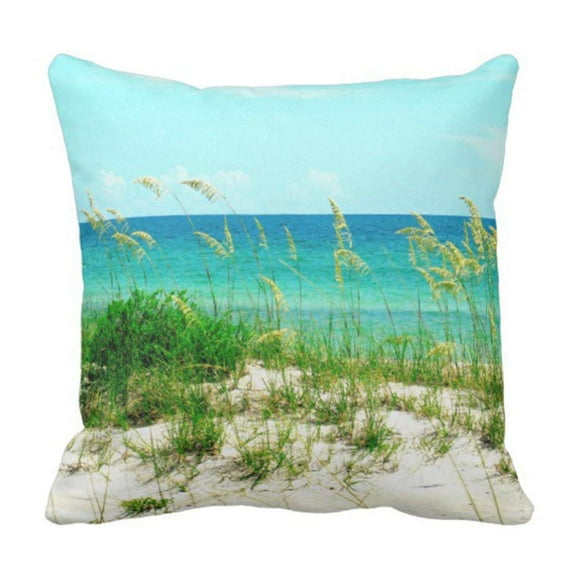 BPBOP White Photograph Sea Oats and Dune Grass Blue Sand Pillowcase Cover 20x20 inch