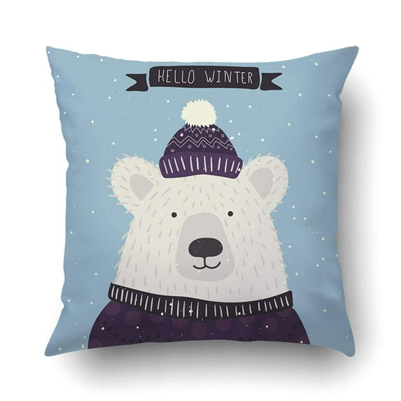 BPBOP Xmas Christmas Cartoon New Year Characters Bear In Winter In Blue Pillow Case Cushion Cover Case Throw Pillow Case 18x18 inches