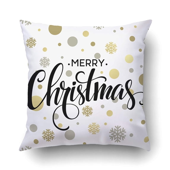 BPBOP Xmas Merry Christmas Gold Glittering Lettering Design Pillow Case Cushion Cover Case Throw Pillow Case 20x20 inches