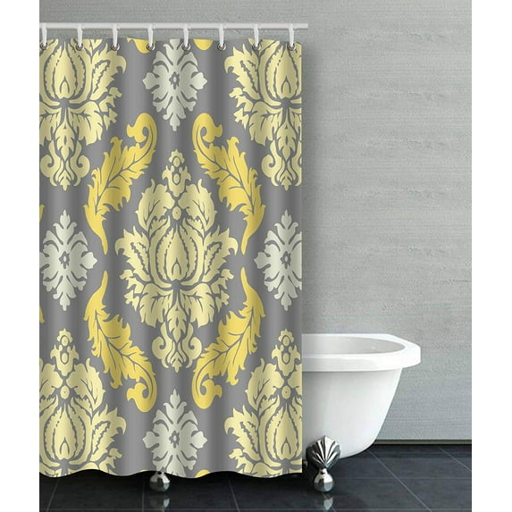 BPBOP Yellow And Gray Floral Pattern Flower Design Bathroom Shower Curtain 36x72 inches