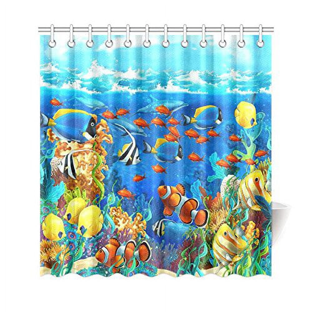 BPBOP the Coral Reef Shower Curtain, Underwater World Sea Fishes