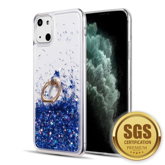 BPC Fashion Glitter Sparkle Quicksand Ring Back Cover for iPhone 13 6.1 Blue