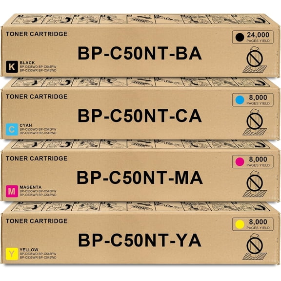 BPC50NT BP-C50NT Toner Cartridge Replacement for Sharp BP-C535WD BP-C545PW BP-C535WR BP-C545WD Printer Toner BP-C50NT-BA BP-C50NT-CA BP-C50NT-MA BP-C50NT-YA, 4-Pack BP-C50NT Toner Cartridges BK/C/M/Y