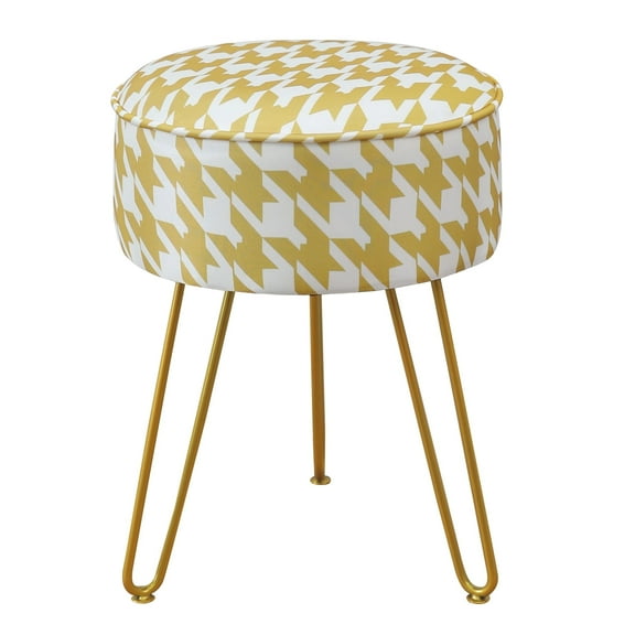 BPEDT Yellow Vanity Stool Chair , Round Ice Silk Fabric Ottoman Foot Rest, Accent Multifunctional Small Side Table Footstool with Metal Legs for Makeup Room Living Room Bedroom