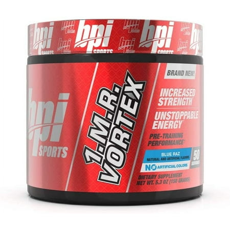 BPI 1MR Vortex Pre-Workout 1.M.R. Powder, Blue Raz, 50 Servings