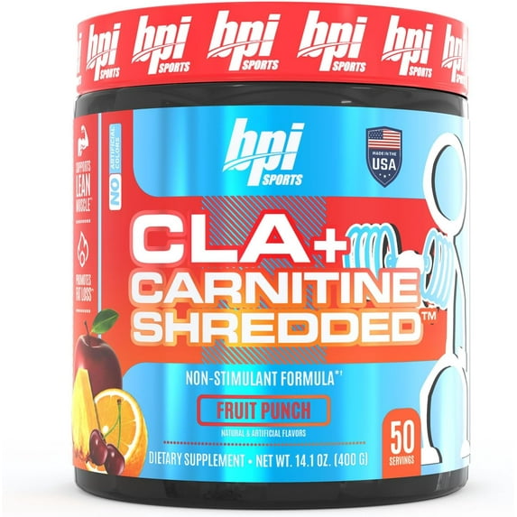 BPI Sports CLA + Carnitine Shredded for Lean Muscle & Fat Loss, Fruit Punch, 14.1 oz, 50 Servings