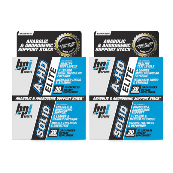 BPI Sports A-HD Elite/Solid Test Booster Stack, 60 Capsules (Pack of 2)