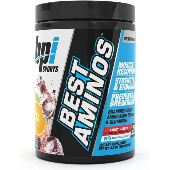 BPI Sports Best Aminos - BCAA Powder Post Workout & Glutamine Recovery Drink with Branched Chain Amino Acids for Hydration & Recovery, for Men & Women - Fruit Punch - 25 Servings