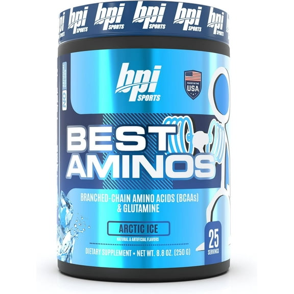 BPI Sports Best Aminos - BCAA Powder Post Workout & Glutamine Recovery Drink with Branched Chain Amino Acids for Hydration & Recovery, for Men & Women - Arctic Ice - 25 Servings