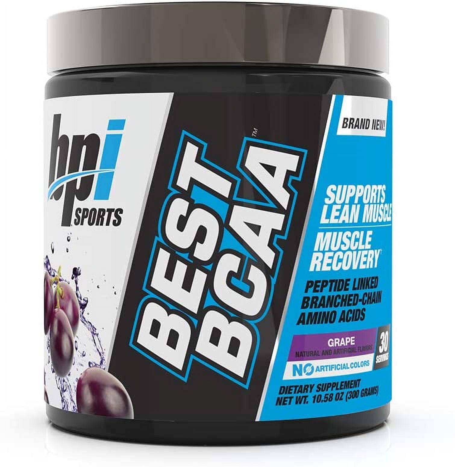BPI Sports Best BCAA Amino Acid Powder for Strength & Recovery, 30 Servings, Grape Flavor