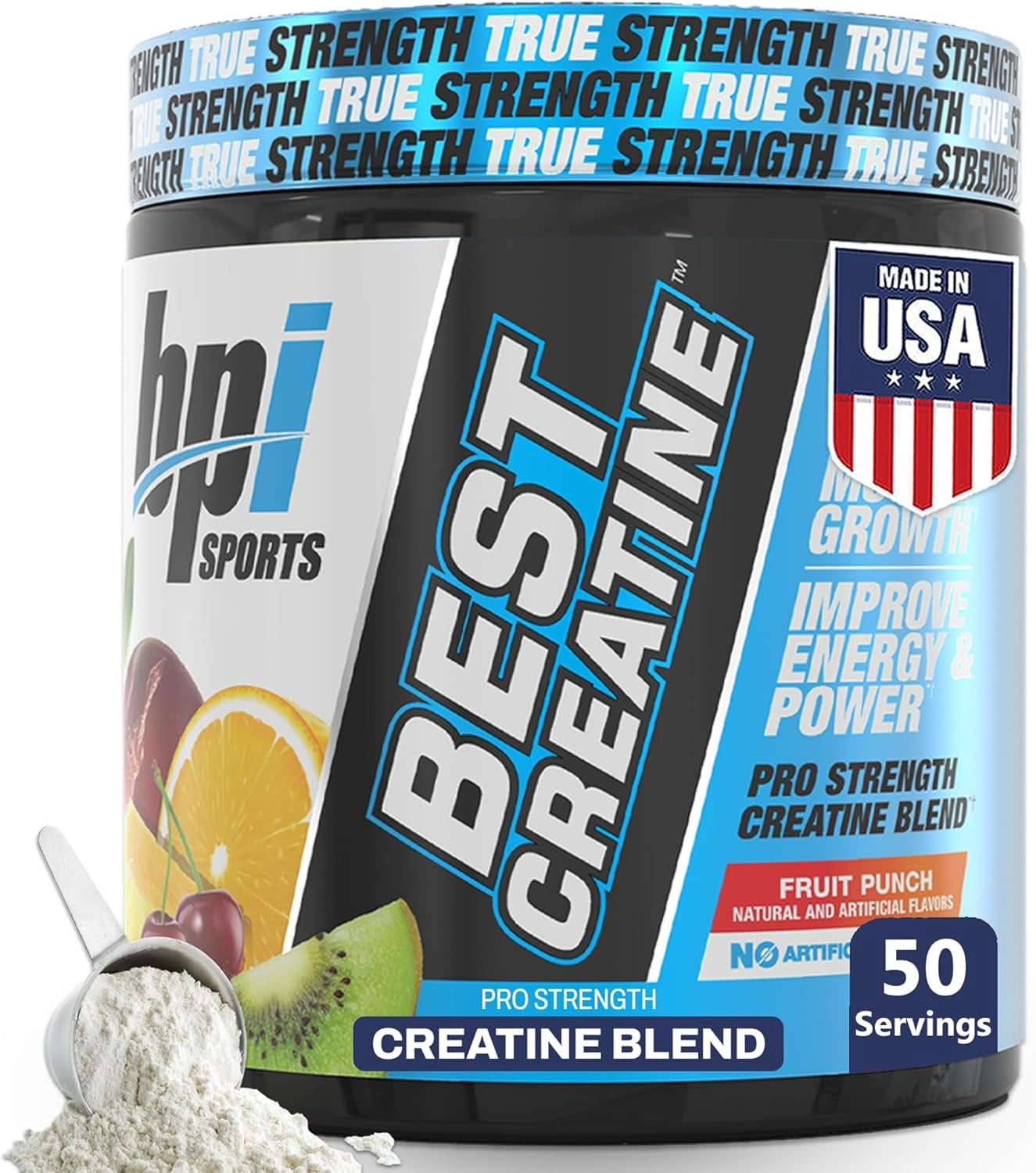 BPI Sports Best Creatine – Creatine Monohydrate, Himalayan Salt – Strength, Pump, Endurance, Muscle Growth, Muscle Definition – No Bloat – Fruit Punch – 50 servings – 10.58 oz.
