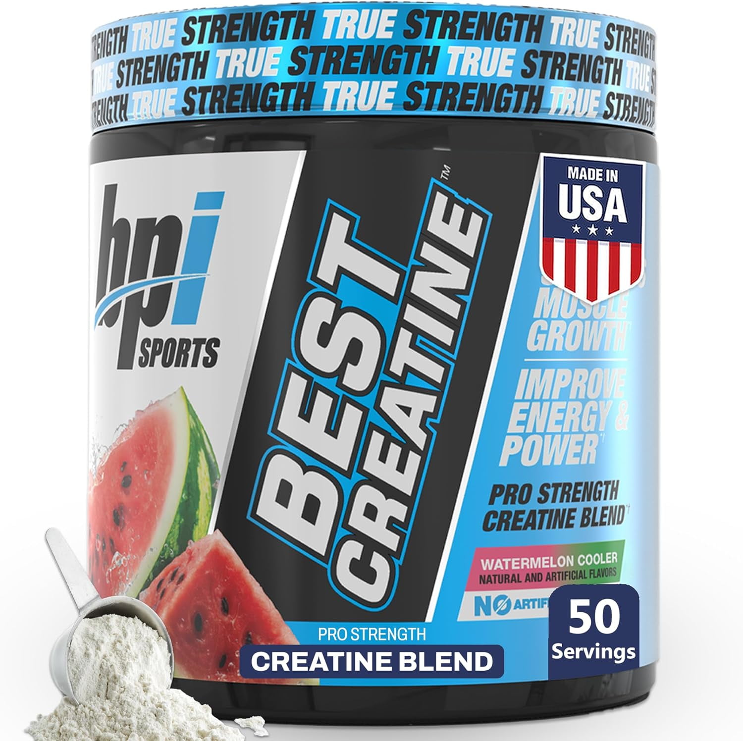BPI Sports Best Creatine - Creatine Monohydrate, Himalayan Salt - Strength, Pump, Endurance, Muscle Growth, Muscle Definition - No Bloat - Watermelon Cooler - 50 servings - 10.58 Ounce